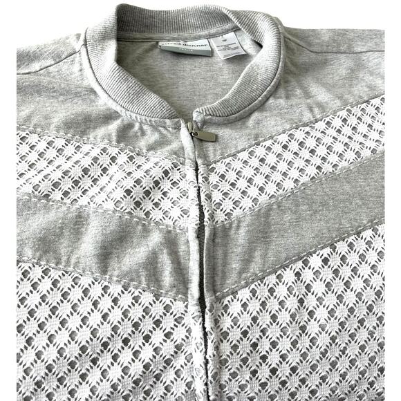 ALFRED DUNNER LONG SLEEVE TRACK JACKET, WOMENS, 16P, HEATHER GREY & WHITE LACE - Picture 2 of 11